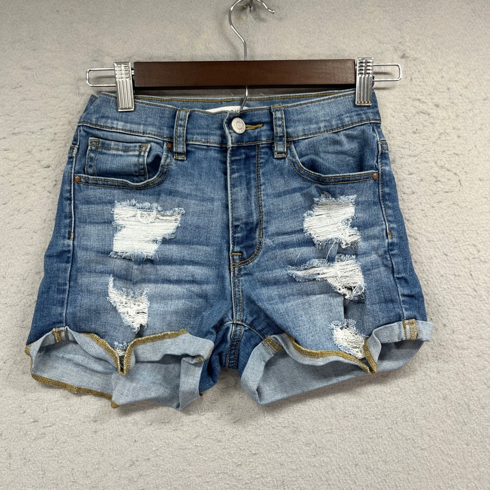 PacSun Jean Shorts Women 24 Blue Denim Jorts The Shortie Distressed Cuffed Boho